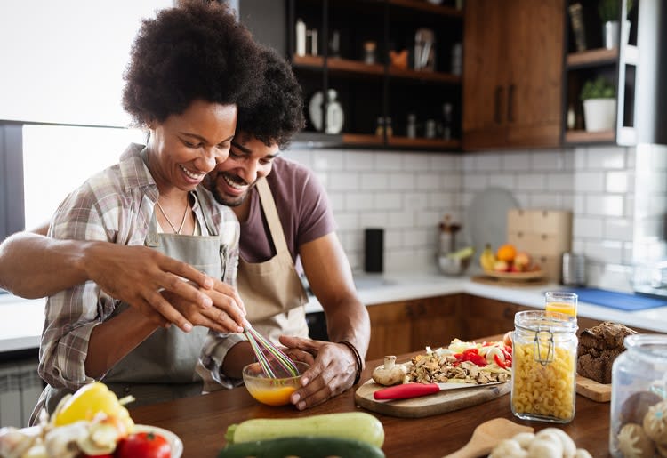 Couple cooking together